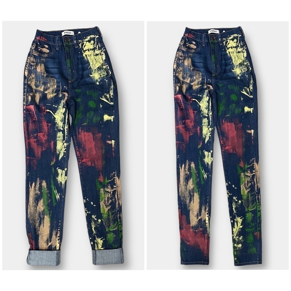 NEW Aphrodite Paint Jeans Denim High Rise Size 7 Junior